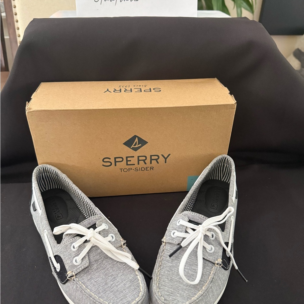 Sperry Gray and White Boat Shoes